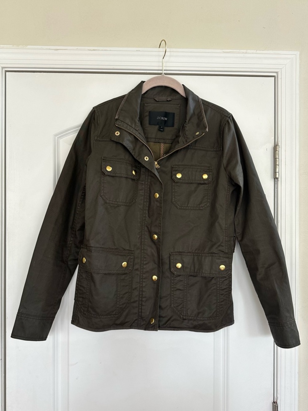 J.Crew Downtown Field Jacket Olive Green Military Utility Small Waxed Coat